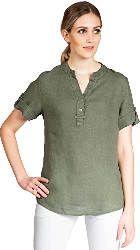 Caspar BLU025 Elegante Damen Halbarm Sommer Shirtbluse aus Leinen mit V-Ausschnitt, Farbe:Oliv grün, Größe:40 von Caspar