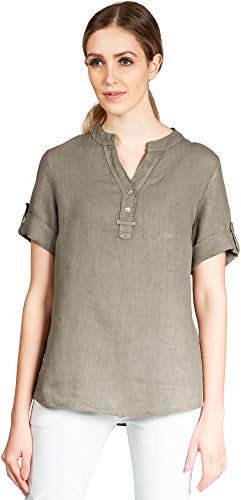 Caspar BLU025 Elegante Damen Halbarm Sommer Shirtbluse aus Leinen mit V-Ausschnitt, Farbe:Taupe, Größe:44 von Caspar