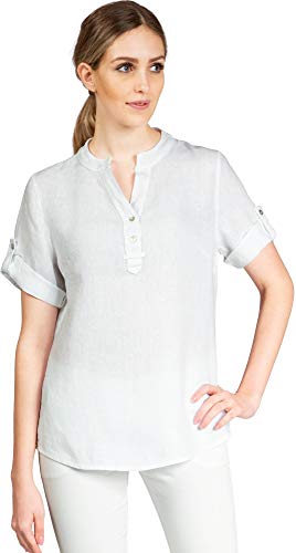 Caspar BLU025 Elegante Damen Halbarm Sommer Shirtbluse aus Leinen mit V-Ausschnitt, Farbe:Weiss, Größe:38 von Caspar