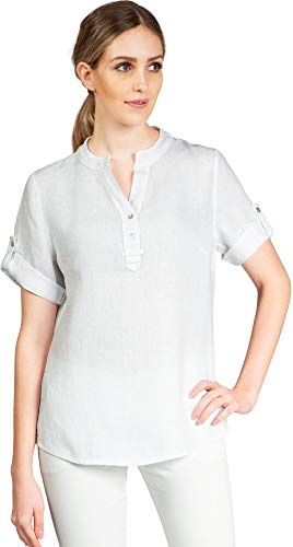 Caspar BLU025 Elegante Damen Halbarm Sommer Shirtbluse aus Leinen mit V-Ausschnitt, Farbe:Weiss, Größe:44 von Caspar