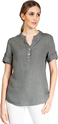 Caspar BLU025 Elegante Damen Halbarm Sommer Shirtbluse aus Leinen mit V-Ausschnitt, Farbe:grau, Größe:34 von Caspar