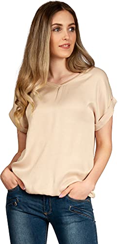 Caspar BLU026 leichte Elegante Damen Seidenglanz Kurzarm Sommer Shirtbluse, Farbe:rosa, Größe:34 von Caspar