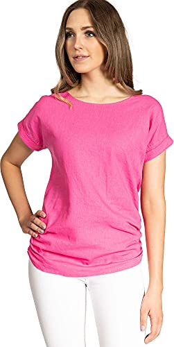 Caspar BLU027 Damen Kurzarm Sommer Leinen Viskose Shirtbluse mit seitlicher Raffung, Farbe:pink, Größe:38 von Caspar