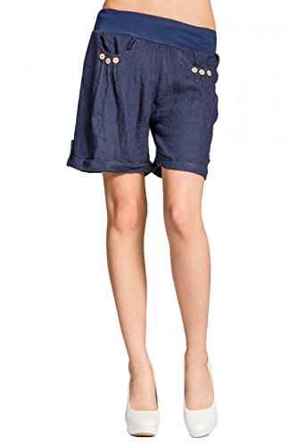 Caspar BST002 Damen Leinen Shorts, Farbe:dunkelblau, Größe:L - DE40 UK12 IT44 ES42 US10 von Caspar