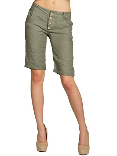 Caspar BST007 Damen Leinen Chino Shorts, Farbe:Oliv grün, Größe:S - DE36 UK8 IT40 ES38 US6 von Caspar