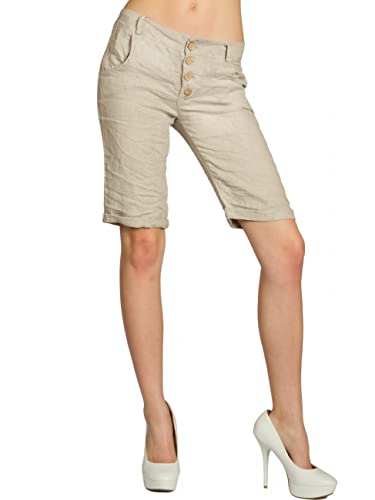 Caspar BST007 Damen Leinen Chino Shorts, Farbe:beige, Größe:L - DE40 UK12 IT44 ES42 US10 von Caspar