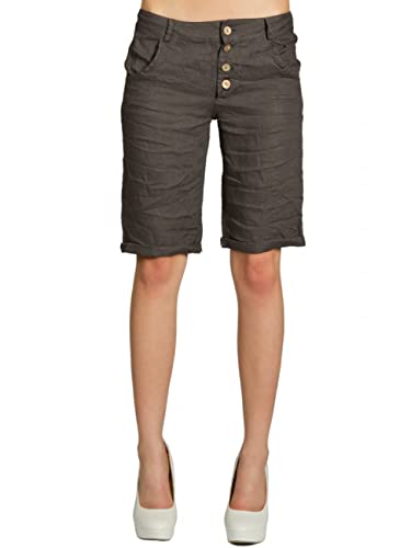 Caspar BST007 Damen Leinen Chino Shorts, Farbe:dunkelgrau, Größe:L - DE40 UK12 IT44 ES42 US10 von Caspar