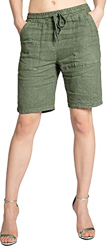 Caspar BST010 knielange Damen Leinen Shorts, Farbe:Oliv grün, Größe:34 von Caspar