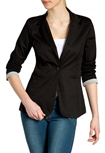 Caspar BZR003 Damen Leichter eleganter Sommer Slim Fit Blazer Damenblazer 3/4 Arm, Farbe:schwarz, Größe:XL - DE42 UK14 IT46 ES44 US12 von Caspar