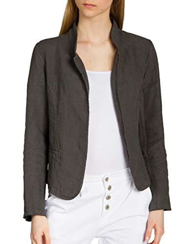 Caspar BZR004 kurzer Damen Leinen Sommer Blazer, Farbe:dunkelgrau, Größe:M - DE38 UK10 IT42 ES40 US8 von Caspar