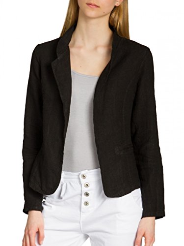 Caspar BZR004 kurzer Damen Leinen Sommer Blazer, Farbe:schwarz, Größe:XXL - DE44 UK16 IT48 ES46 US14 von Caspar