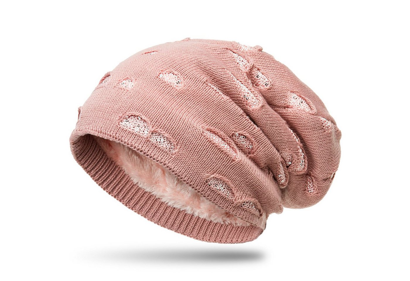 Caspar Beanie MU178 gefütterte Feinstrick Beanie Mütze im Destroyed Glitzer Look von Caspar