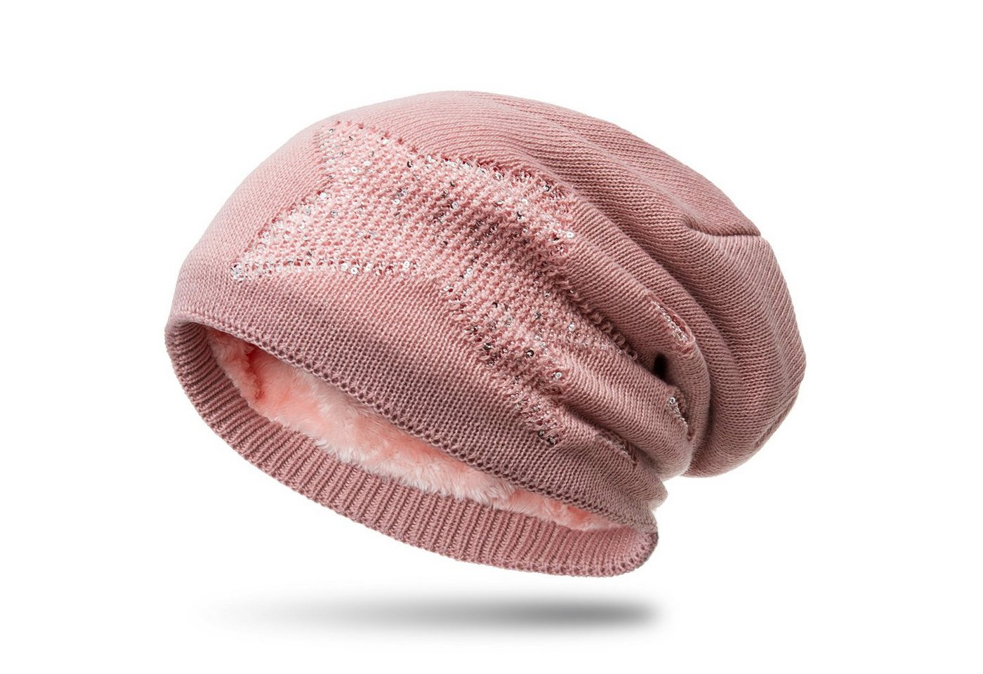 Caspar Beanie MU189 gefütterte Feinstrick Beanie Mütze im Stern Destroyed Glitzer Look von Caspar