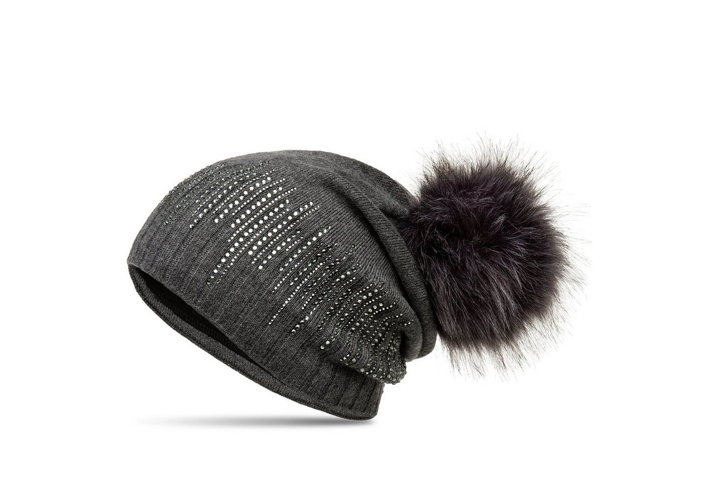 Caspar Beanie MU206 Gefütterte Damen Feinstrick Long Beanie Mütze mit Glitzer Strass und Kunstfell Bommel von Caspar