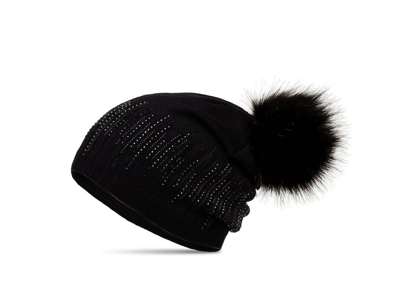 Caspar Beanie MU206 Gefütterte Damen Feinstrick Long Beanie Mütze mit Glitzer Strass und Kunstfell Bommel von Caspar