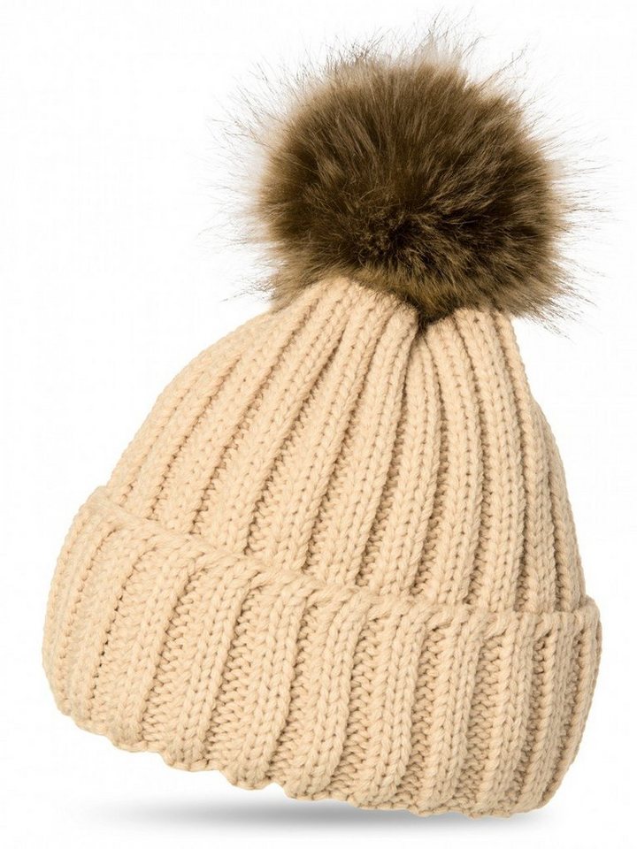 Caspar Bommelmütze MU054 Damen Winter Strickmütze mit großem Kunstfell Bommel Caspar Bommelmütze MU054 Damen Winter Strickmütze mit großem Kunstfell Bommel von Caspar