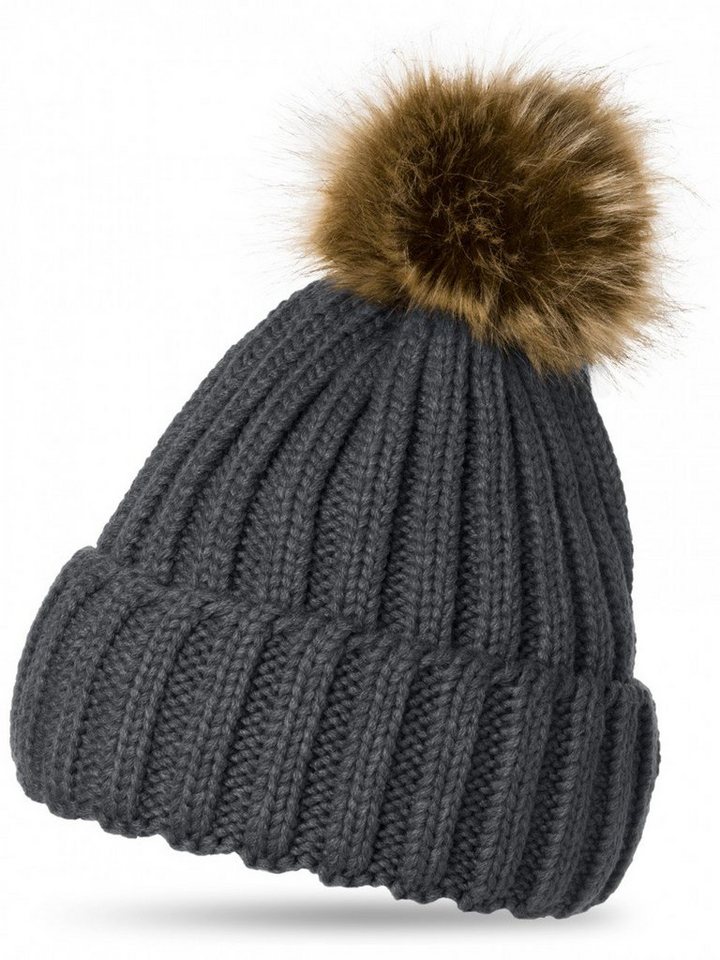 Caspar Bommelmütze MU054 Damen Winter Strickmütze mit großem Kunstfell Bommel von Caspar