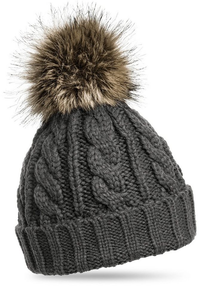 Caspar Bommelmütze MU104 Damen Winter Strickmütze mit Fellbommel von Caspar