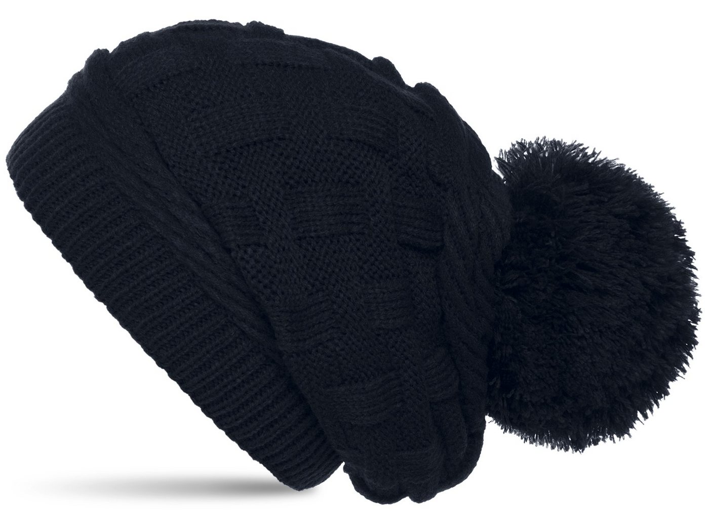 Caspar Bommelmütze MU130 Damen Gefütterte Strick Long Beanie mit Zopfmuster und Wollbommel von Caspar