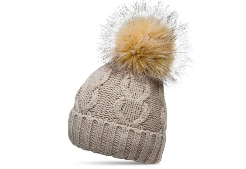 Caspar Bommelmütze MU163 Damen Strickmütze mit Kunstfell Bommel und klassischem Zopf Strickmuster von Caspar