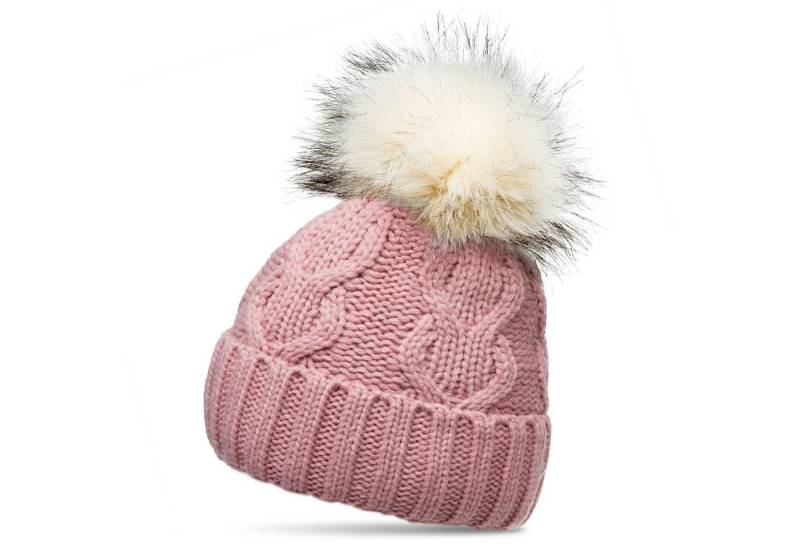 Caspar Bommelmütze MU163 Damen Strickmütze mit Kunstfell Bommel und klassischem Zopf Strickmuster von Caspar