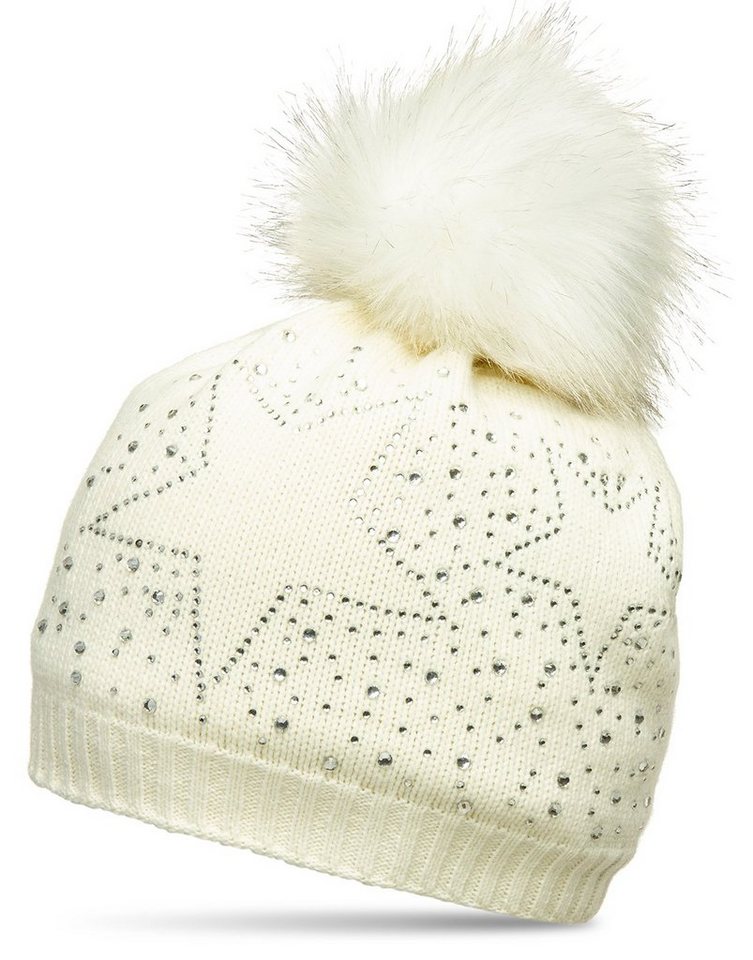 Caspar Bommelmütze MU167 Damen Fein Strick Winter Mütze mit XL Fellbommel und Glitzer Strass Stern Caspar Bommelmütze MU167 Damen Fein Strick Winter Mütze mit XL Fellbommel und Glitzer Strass Stern von Caspar