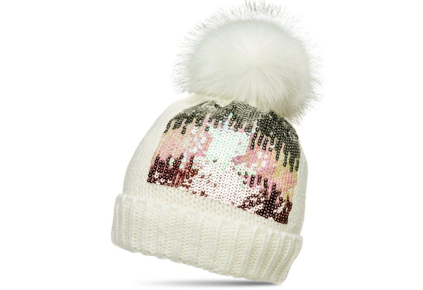 Caspar Bommelmütze MU169 Damen Strick Winter Mütze mit Pailletten Dekor und großem Fellbommel Caspar Bommelmütze MU169 Damen Strick Winter Mütze mit Pailletten Dekor und großem Fellbommel von Caspar
