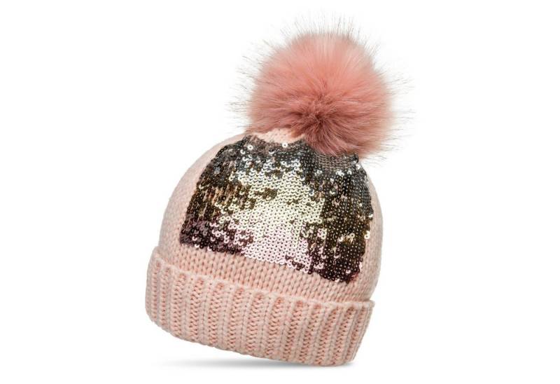 Caspar Bommelmütze MU169 Damen Strick Winter Mütze mit Pailletten Dekor und großem Fellbommel von Caspar