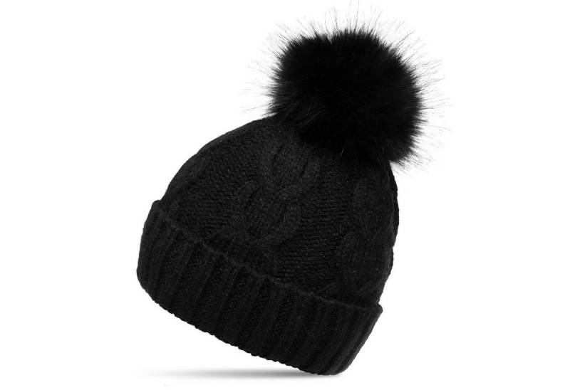 Caspar Bommelmütze MU175 Damen Winter Mütze Strickmütze Bommelmütze mit großem Fellbommel von Caspar