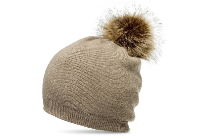 Caspar Bommelmütze MU187 elegante Damen Feinstrick Mütze Bommelmütze mit Fellbommel von Caspar