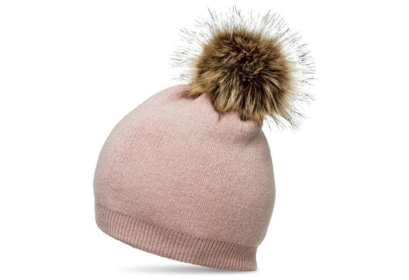 Caspar Bommelmütze MU187 elegante Damen Feinstrick Mütze Bommelmütze mit Fellbommel von Caspar