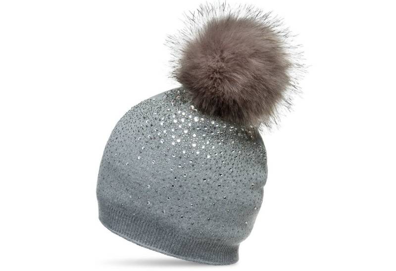 Caspar Bommelmütze MU188 Damen Fein Strick Glitzer Strass Winter Mütze mit Fellbommel von Caspar