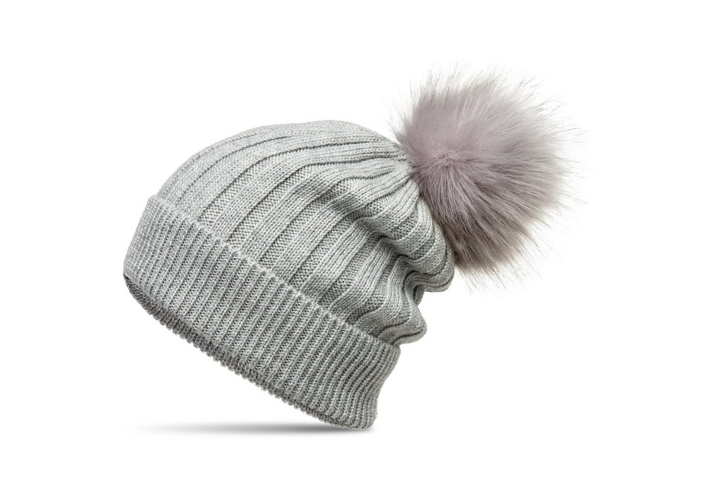 Caspar Bommelmütze MU204 Gefütterte Damen Strick Long Beanie Mütze mit Kunstfell Bommel von Caspar