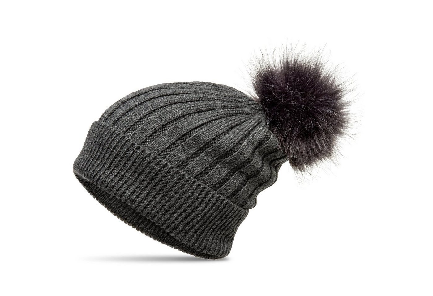 Caspar Bommelmütze MU204 Gefütterte Damen Strick Long Beanie Mütze mit Kunstfell Bommel von Caspar