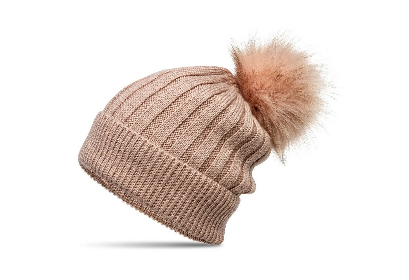 Caspar Bommelmütze MU204 Gefütterte Damen Strick Long Beanie Mütze mit Kunstfell Bommel von Caspar