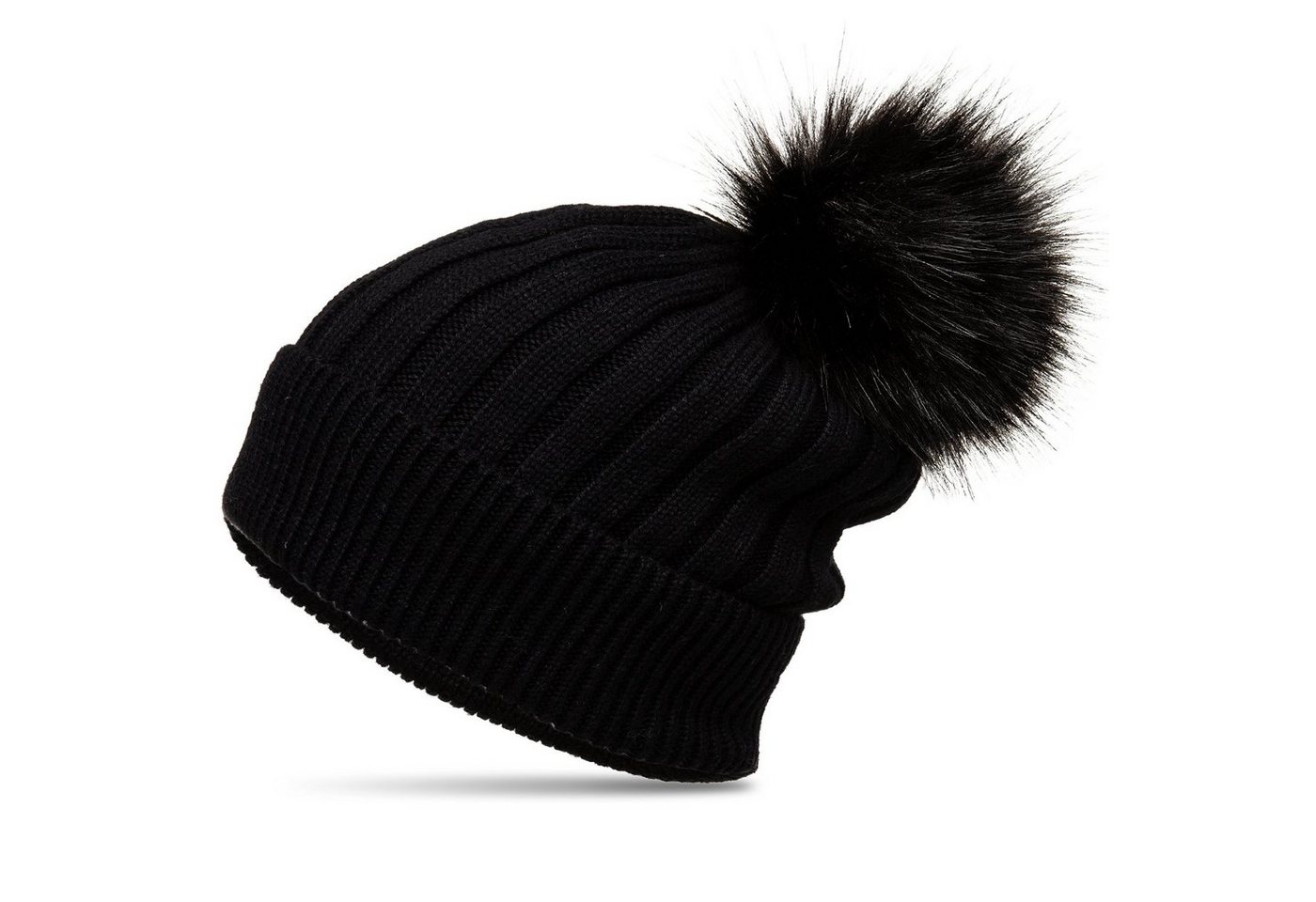 Caspar Bommelmütze MU204 Gefütterte Damen Strick Long Beanie Mütze mit Kunstfell Bommel von Caspar