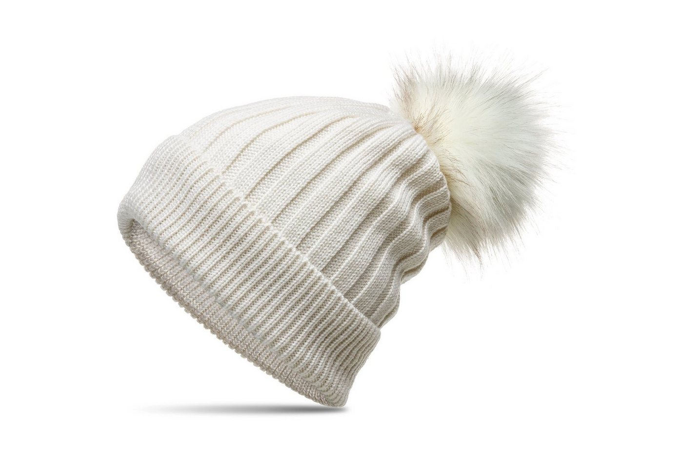 Caspar Bommelmütze MU204 Gefütterte Damen Strick Long Beanie Mütze mit Kunstfell Bommel von Caspar