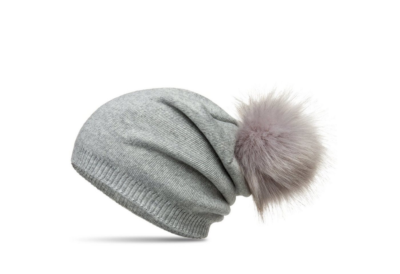 Caspar Bommelmütze MU205 Gefütterte Damen Feinstrick Long Beanie Mütze mit Kunstfell Bommel von Caspar