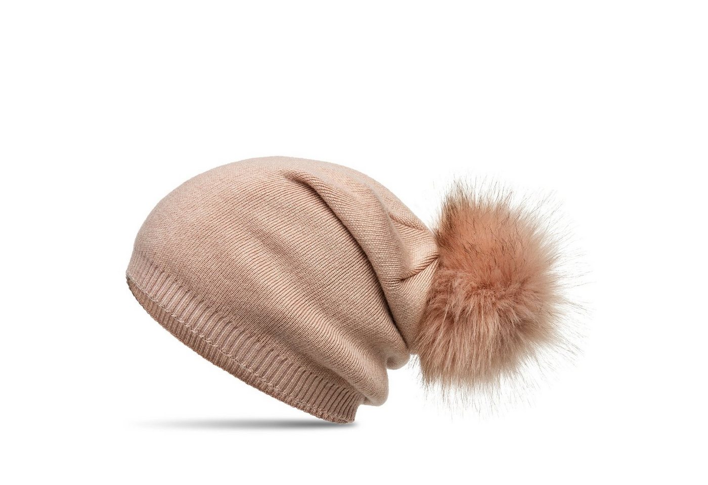 Caspar Bommelmütze MU205 Gefütterte Damen Feinstrick Long Beanie Mütze mit Kunstfell Bommel von Caspar