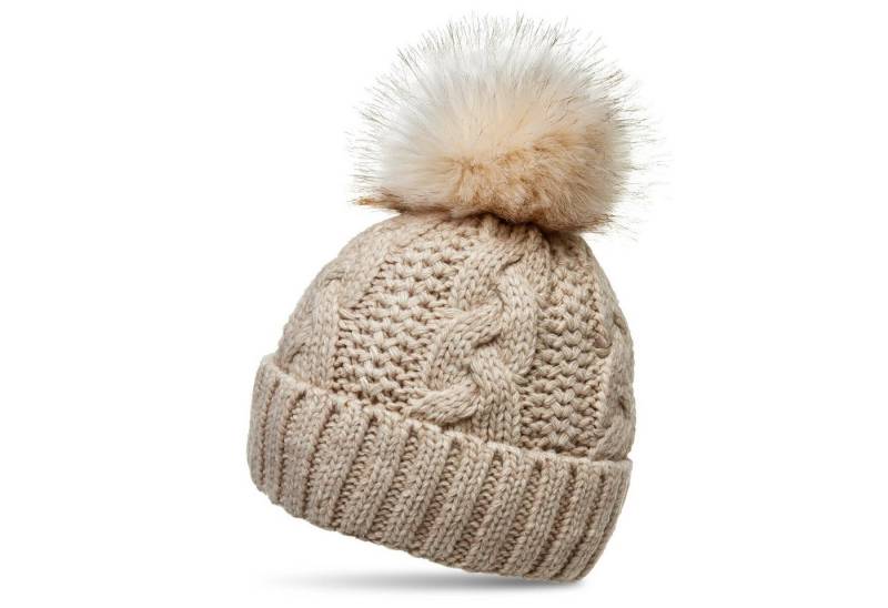 Caspar Bommelmütze MU209 Gefütterte Damen Strick Mütze mit tierschutzgerechtem Kunstfell Bommel von Caspar