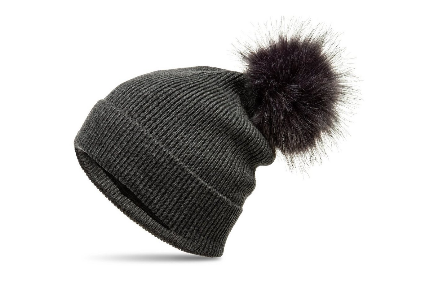 Caspar Bommelmütze MU212 Gefütterte Damen Strick Long Beanie Mütze mit Kunstfell Bommel von Caspar