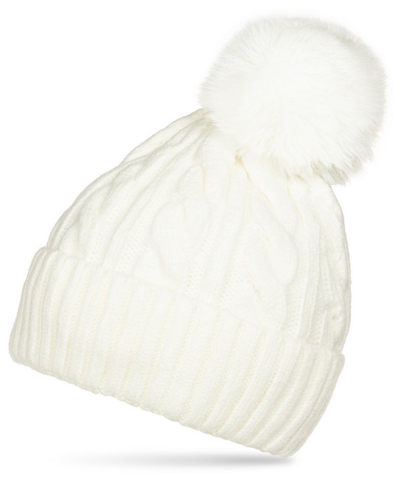 Caspar Bommelmütze MU218 Warme Damen Bommelmütze Zopfmuster extra warm mit Teddy Fleece Futter von Caspar