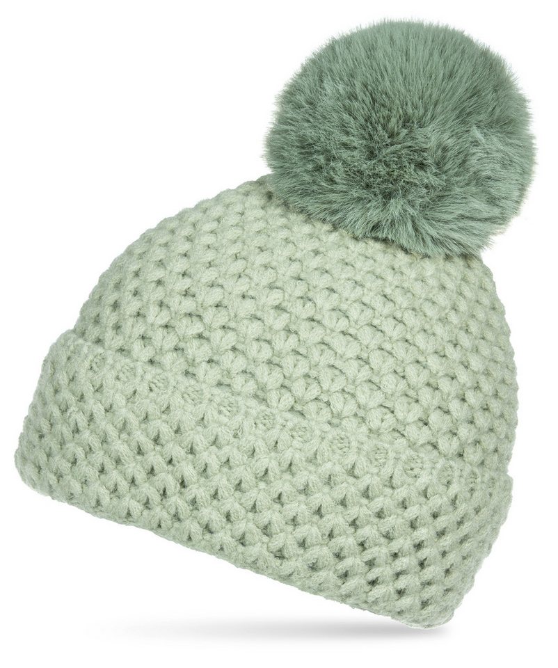 Caspar Bommelmütze MU219 Warme Damen Bommelmütze Strickmuster extra warm mit Teddy Fleece Futter von Caspar