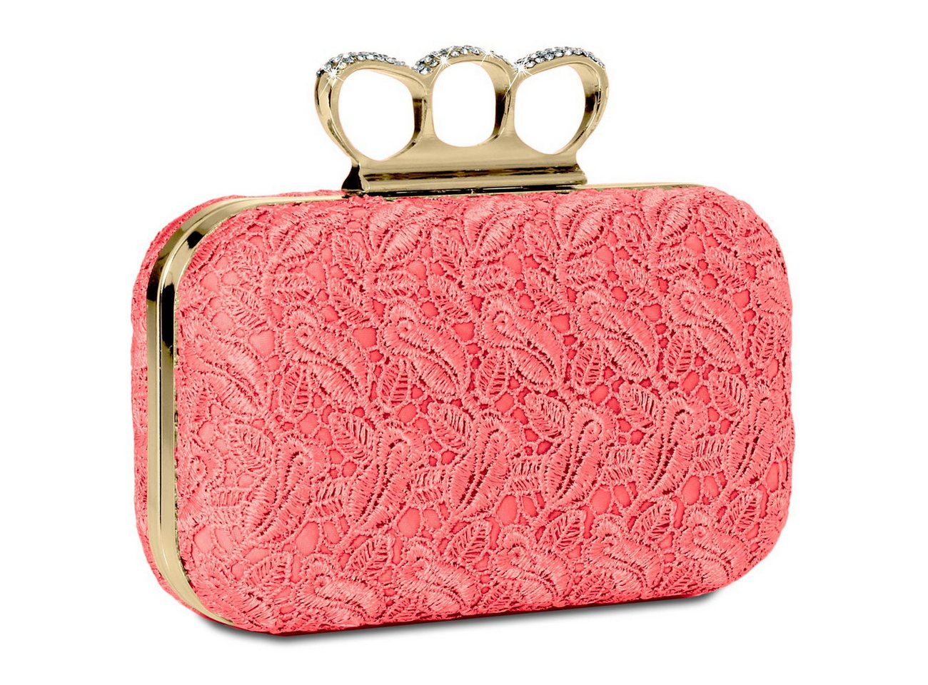 Caspar Clutch TA290 Damen Schlagring Box Clutch Abendtasche mit Stoff Häkel Spitze von Caspar