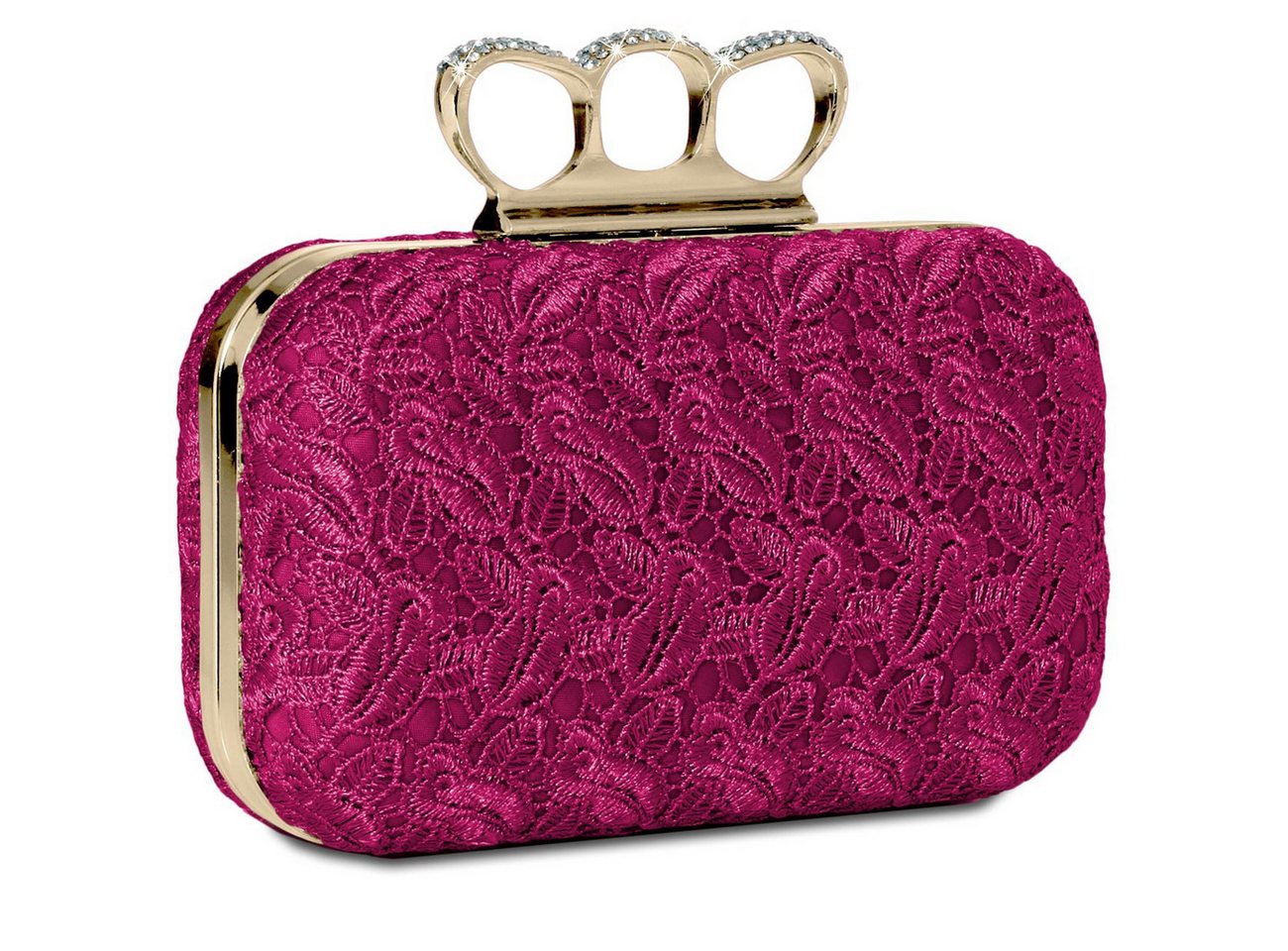 Caspar Clutch TA290 Damen Schlagring Box Clutch Abendtasche mit Stoff Häkel Spitze von Caspar