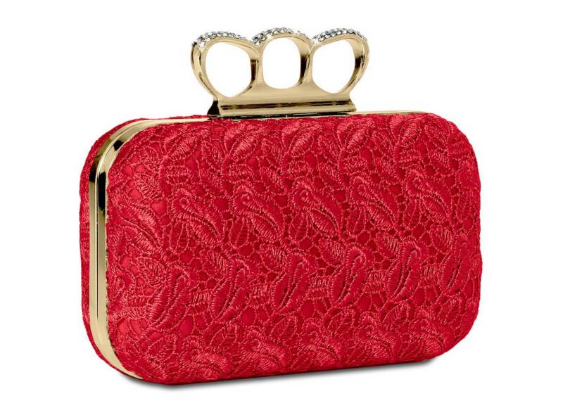 Caspar Clutch TA290 Damen Schlagring Box Clutch Abendtasche mit Stoff Häkel Spitze von Caspar