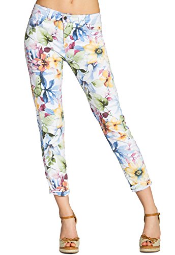 Caspar Damen 7/8 Sommer Hose mit Blumen Muster/Lilien/Flower Print - KHS021, Farbe:Weiss, Größe:M - DE38 UK10 IT42 ES40 US8 von Caspar