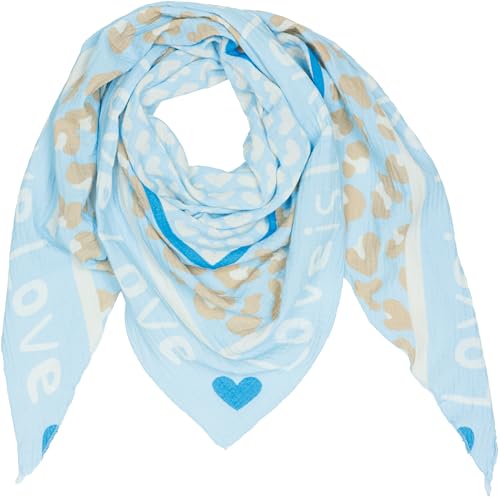 Caspar Damen Dreieckstuch Musselin Schal XXL aus Baumwolle hautfreundlich für die Übergangszeit mit Leo Print Muster - Premium Qualität - SC544, Farbe:hellblau von Caspar
