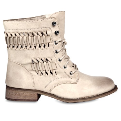 Caspar Damen Vintage Stiefeletten/Schnürboots mit stylischem Flechtmuster SBO027, Farbe:beige, Größe:EU37/UK4/US6.5 von Caspar