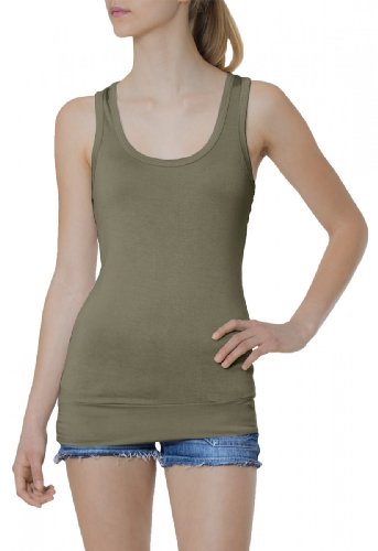 Caspar SRT006 lässiges Damen Basic Longtop unifarben, Farbe:Khaki von Caspar